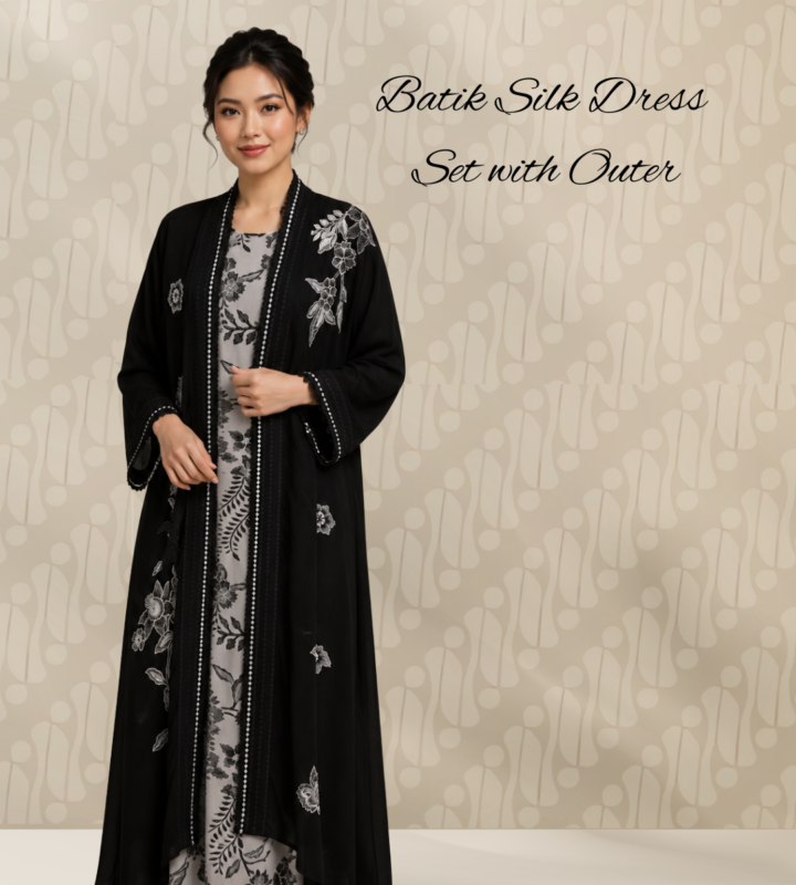 Batik Silk Dress Set with Outer