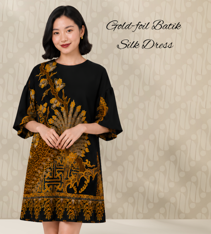 Gold-foil Batik Silk Dress