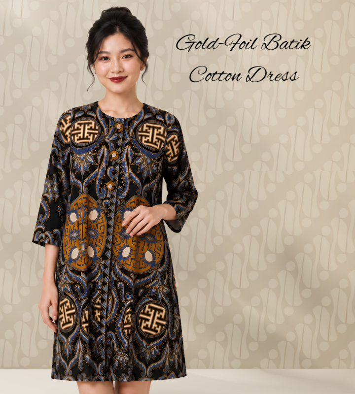 Gold-Foil Batik Cotton Dress
